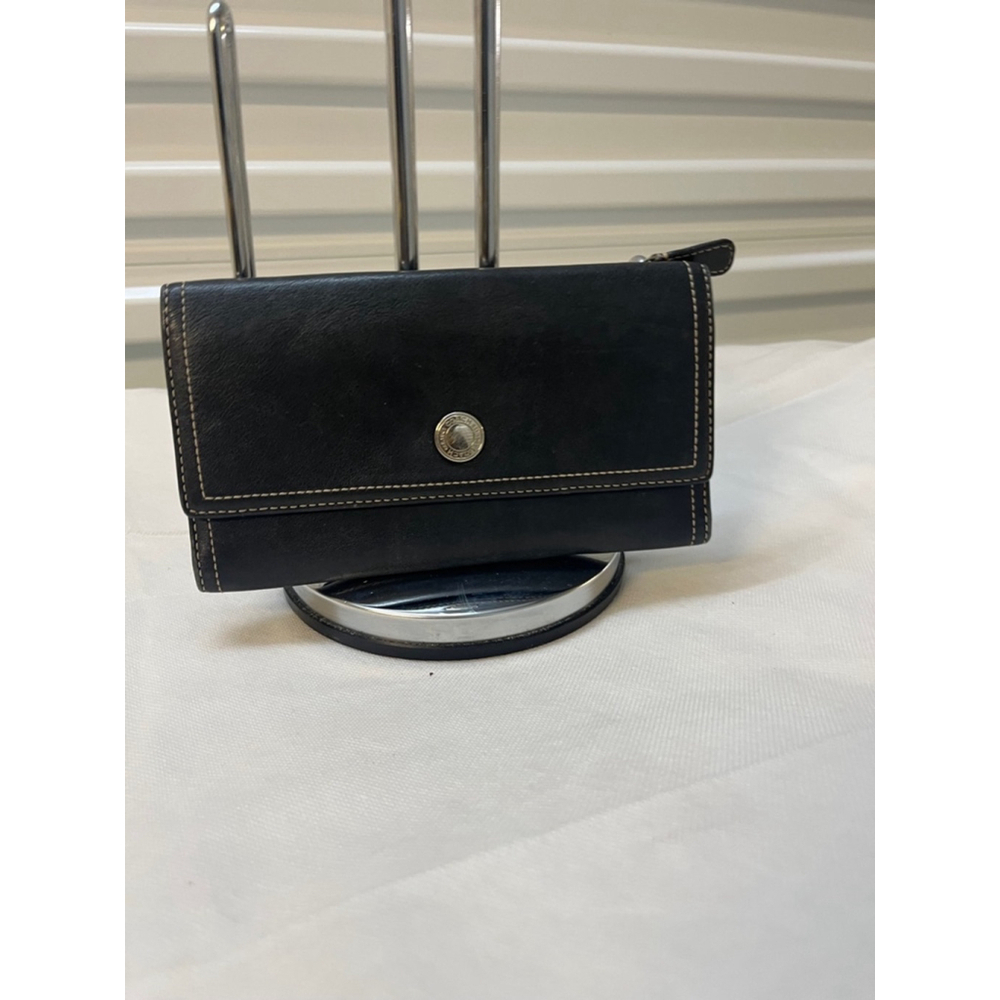 Coach Chelsea Black Leather Credit Card Trifold Long Wallet 100% authentic